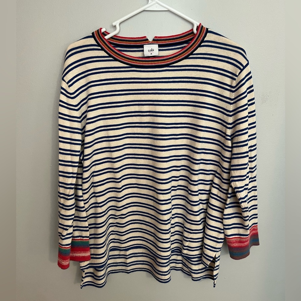 CAbi Blue‎ and White Striped Knit Soft Long Sleeve Blouse size M